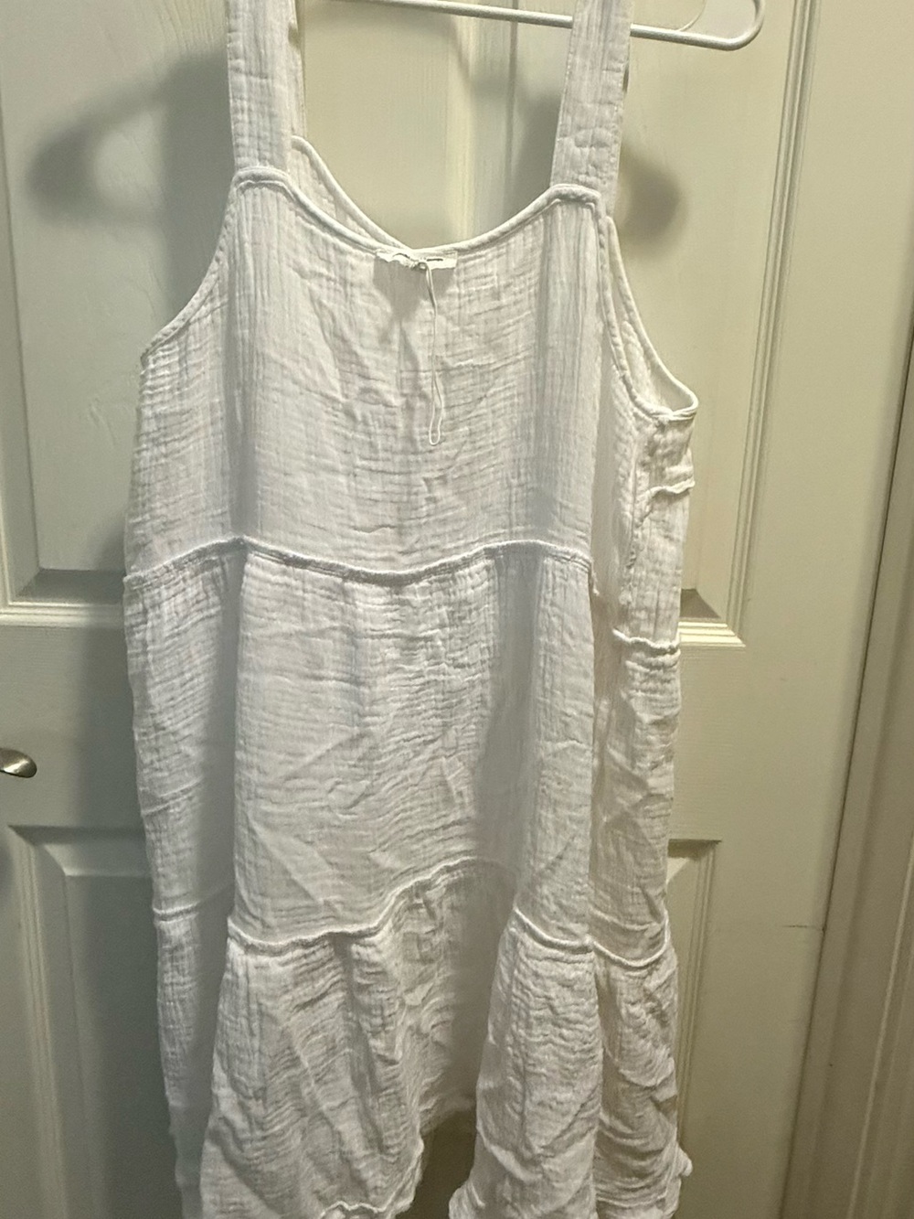 Beachlunchlounge L White sundress Tiered Fit & Flare Dress textured cotton gauze
